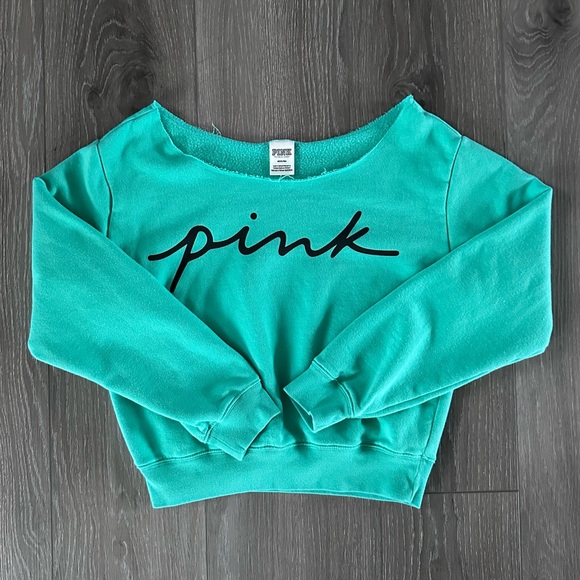 PINK Victoria's Secret Tops - PINK Victoria's Secret Teal Sweatshirt